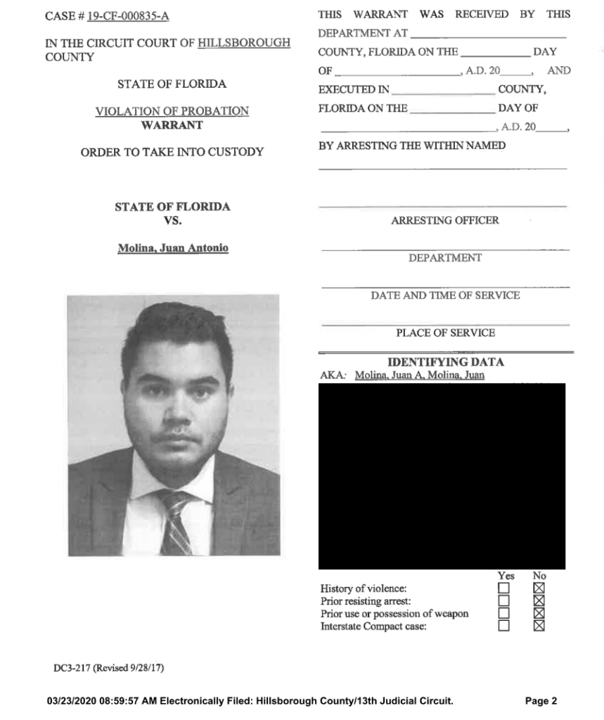 Juan Antonio JT Molina Warrant